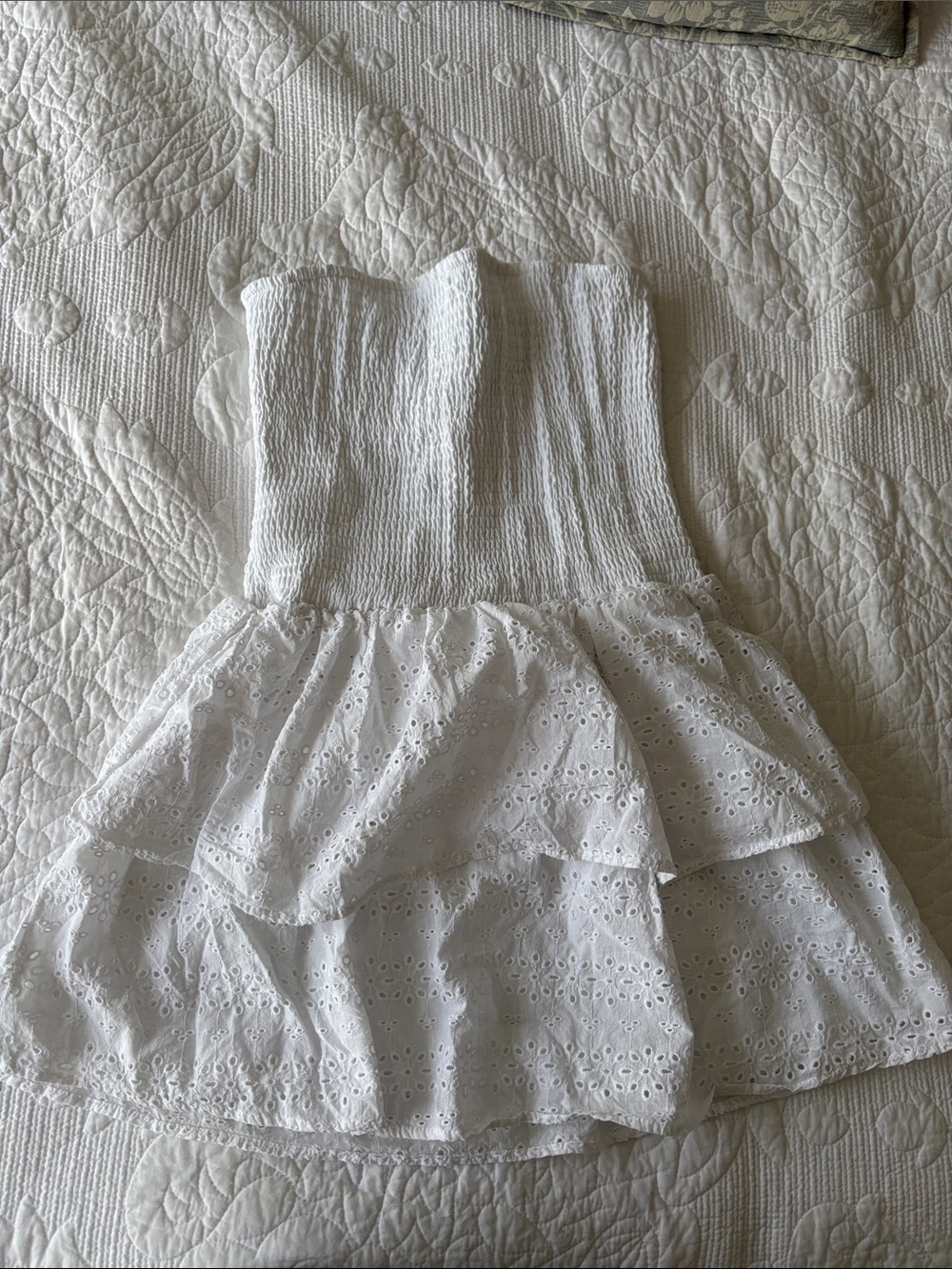 Ardene White Strapless Smocked Eyelet Mini Dress